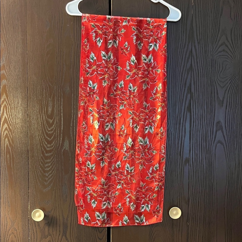 No Brand Christmas poinsettia silky feel scarf.